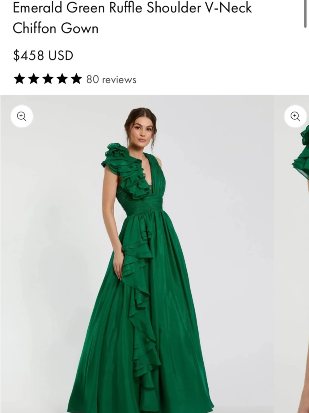 Mac Duggal Emerald Green Ruffle-Detail V-Neck Maxi Gown